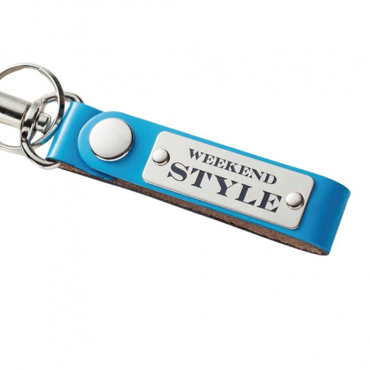 オリジナル キーホルダー ナスカン付き 牛革シルバープレート ストラップ型 片面1枚革使用