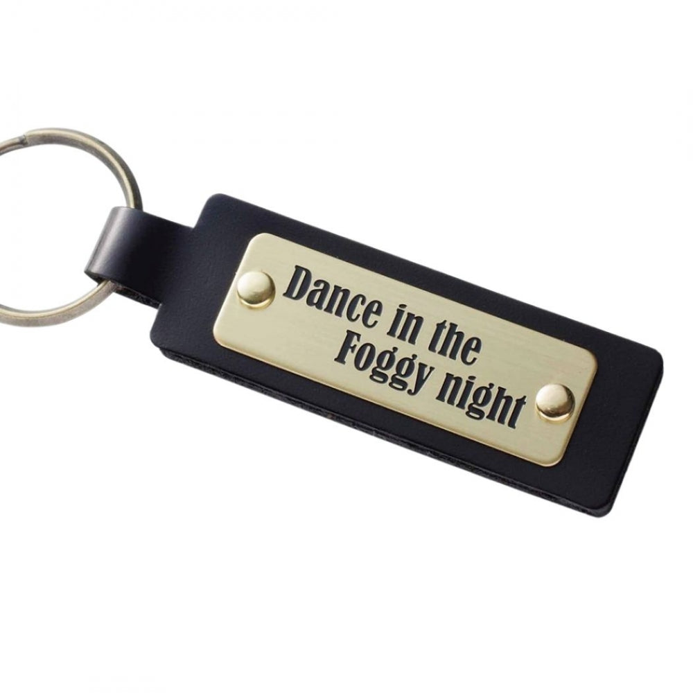 オリジナル キーホルダー 牛革ゴールドプレート タグ型 両面貼り合わせ革使用