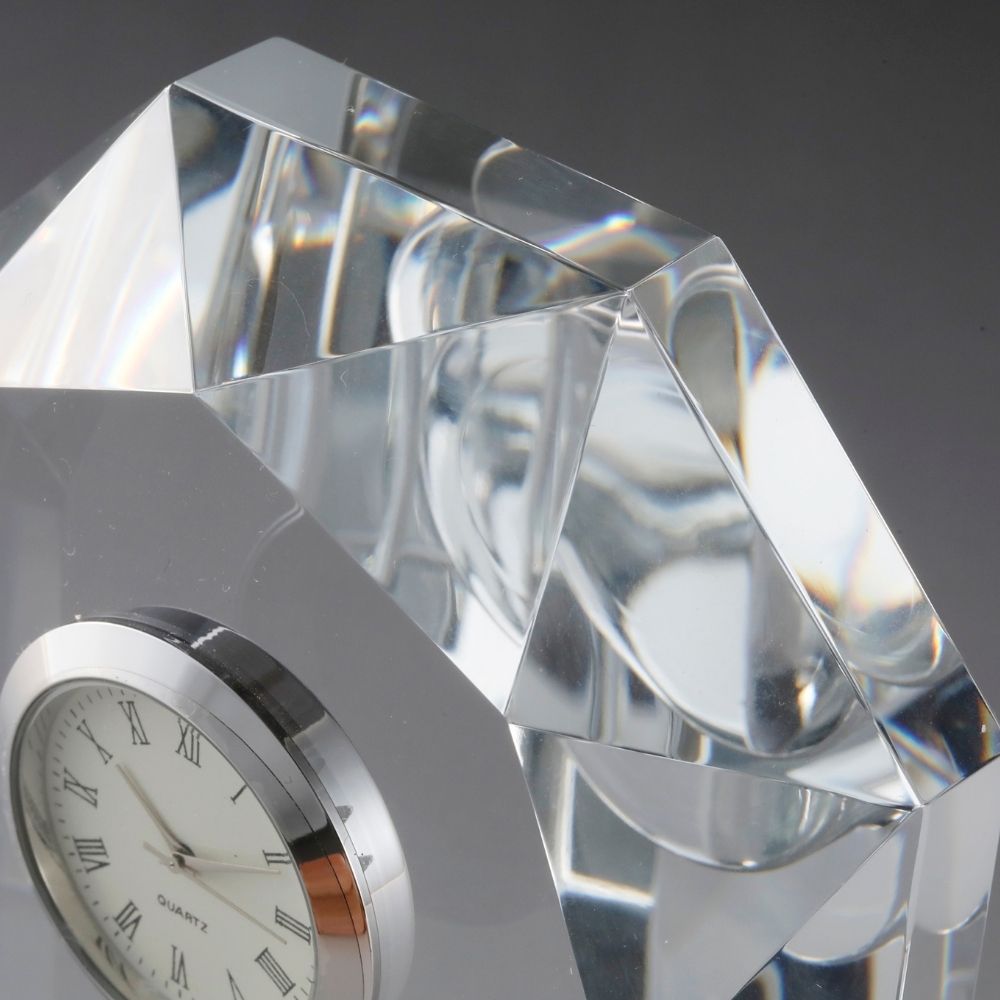 [ 名入れ無料 ] クリスタルクロック 多角形 37mm 時計付き