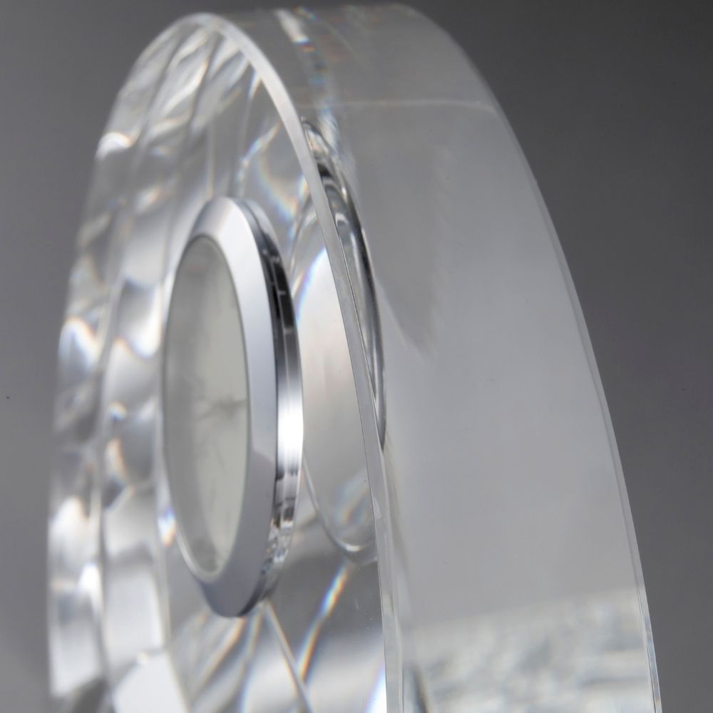 [ 名入れ無料 ] クリスタルクロック アーチ 37mm 時計付き【受注生産品 30個以上 納期：40-50日】