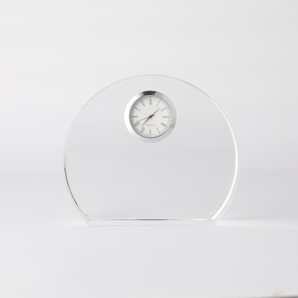 [ 名入れ無料 ] クリスタルクロック アーチ 37mm 時計付き【受注生産品 30個以上 納期：40-50日】