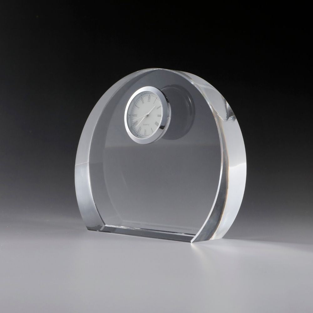 [ 名入れ無料 ] クリスタルクロック アーチ 37mm 時計付き【受注生産品 30個以上 納期：40-50日】