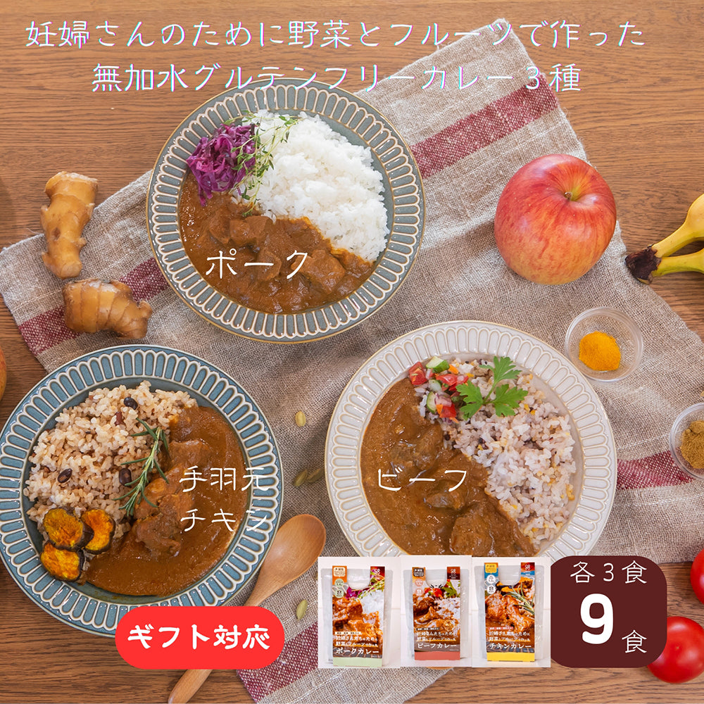 野菜とフルーツで作った グルテンフリー 無加水 & 減塩カレー 9食セット