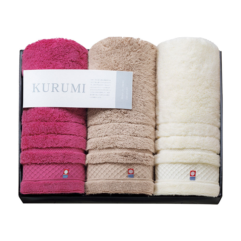 今治タオル フェイスタオル3P ピンク ベージュ ホワイト KURUMI 今治タオル くるみ KUM-601-2